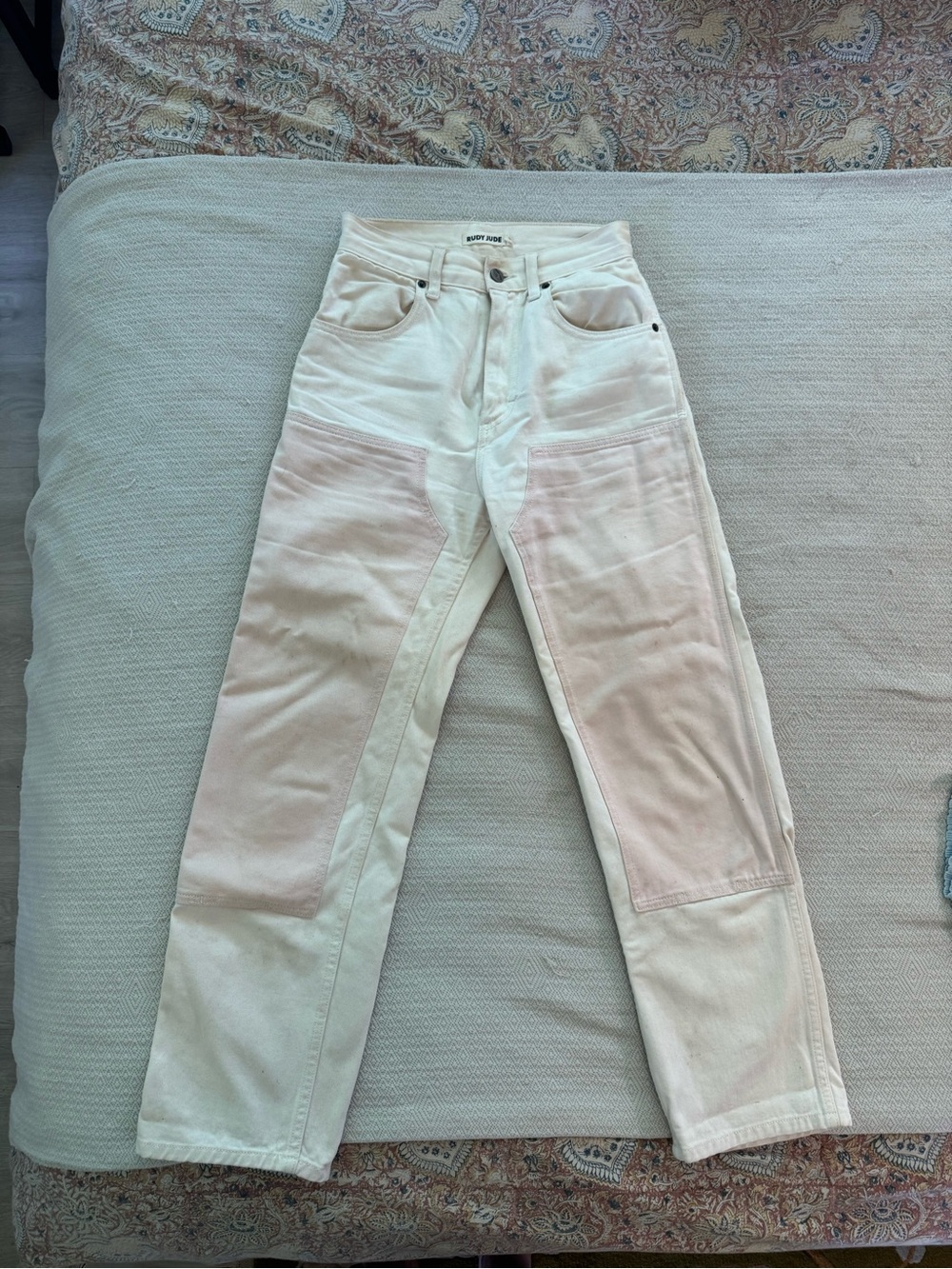 Rudy Jude Cream Patchwork Straight-Leg Jeans